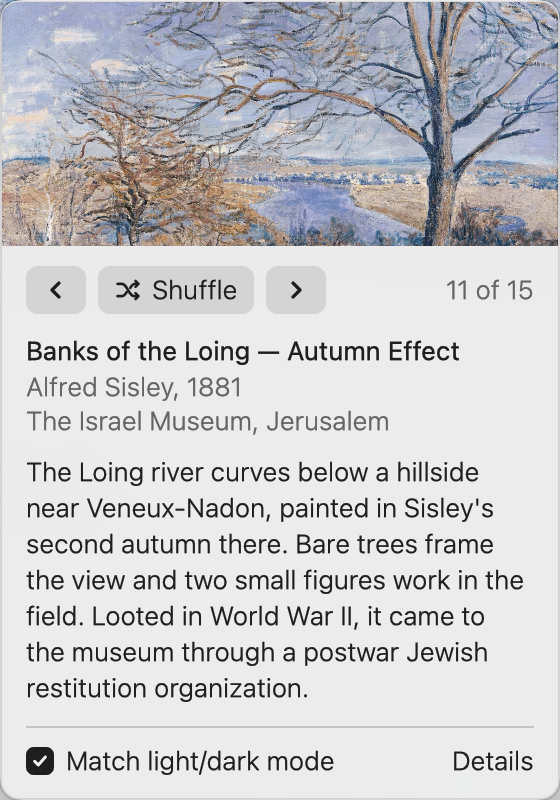 wallbar: a painting with shuffle controls and its wall label
